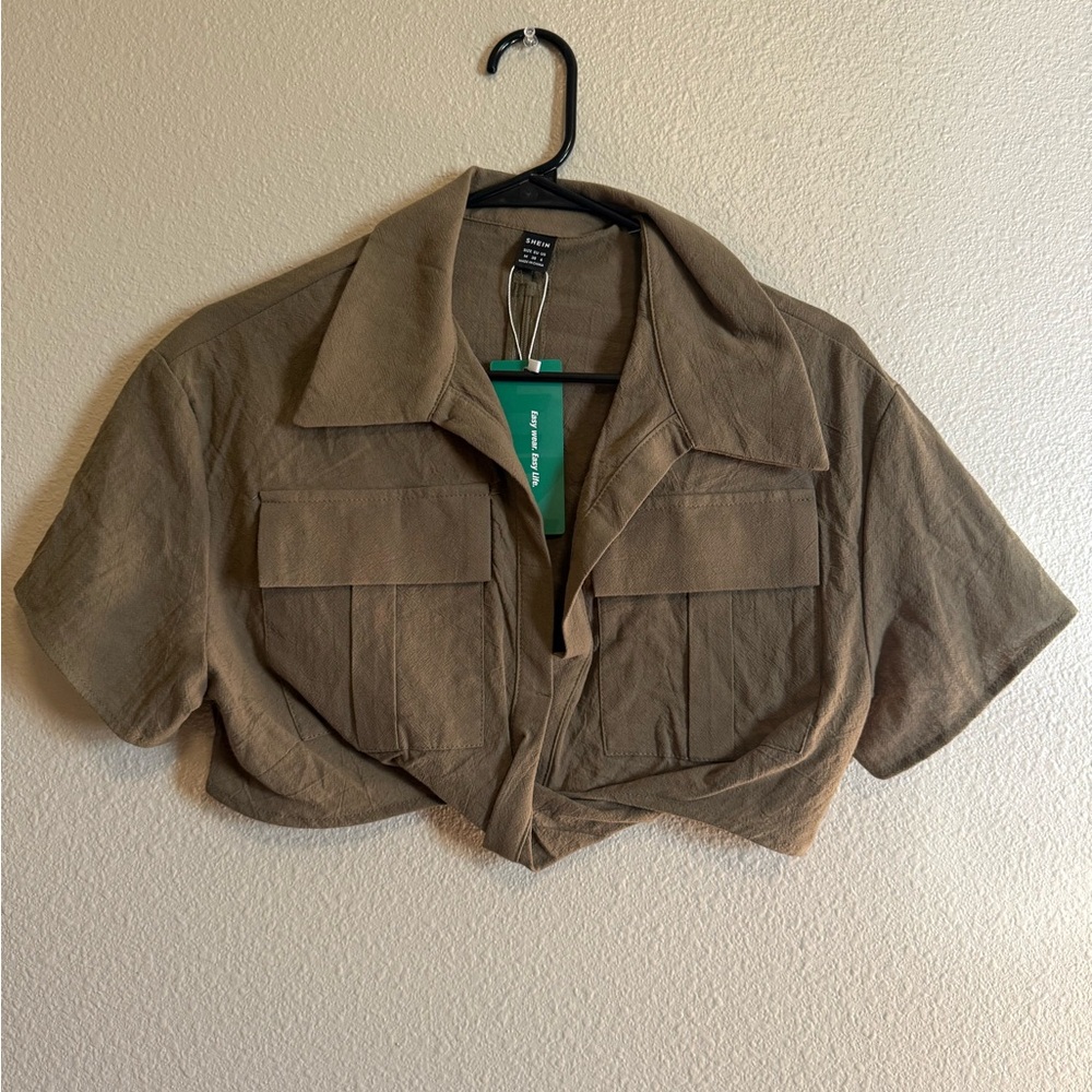 Women's Army Green Cropped Shirt